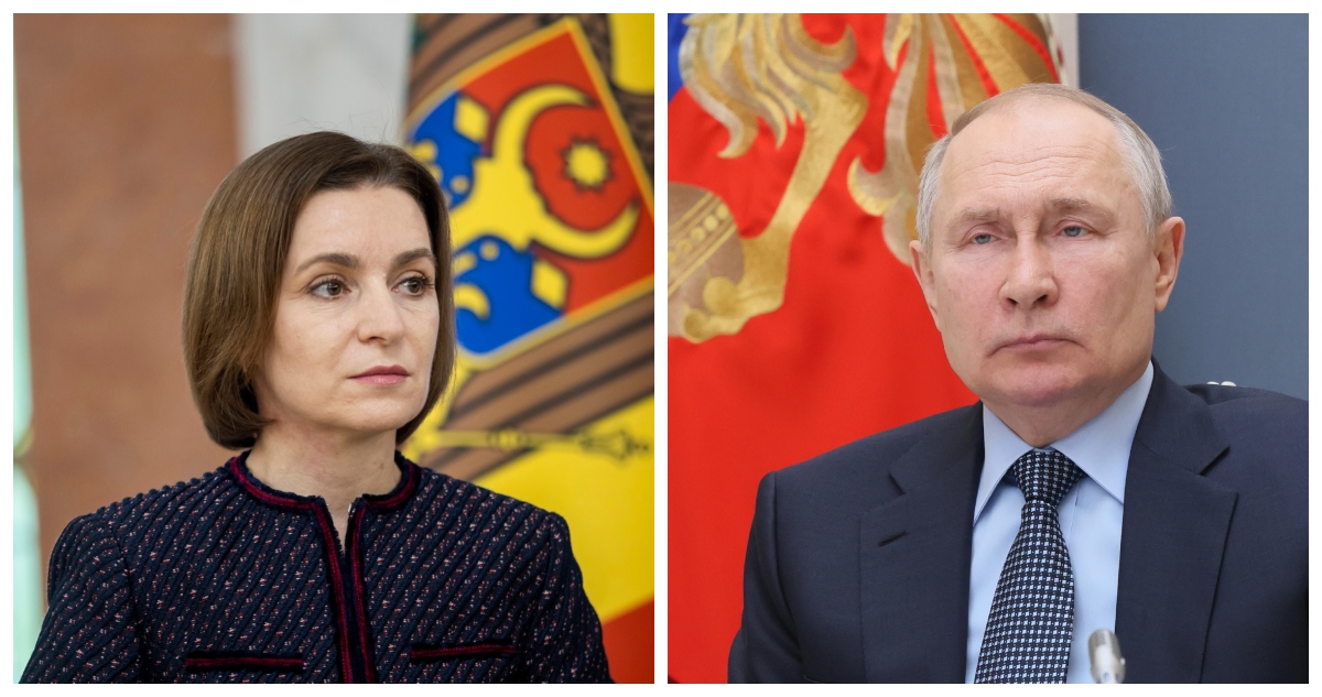 La presidenta de Moldavia, Maia Sandu, y el presidente de Rusia, Vladimir Putin.