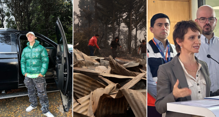 Pailita (izquierda) foto del incendio en tomé (centro) y las autoridades a cargo de la gestión (derecha)