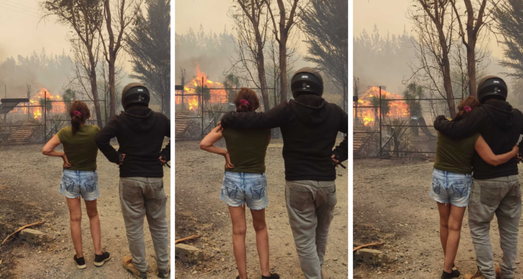 Secuencia registra a pareja sin consuelo abraza viendo cómo se incendia su casa en Santa Juana