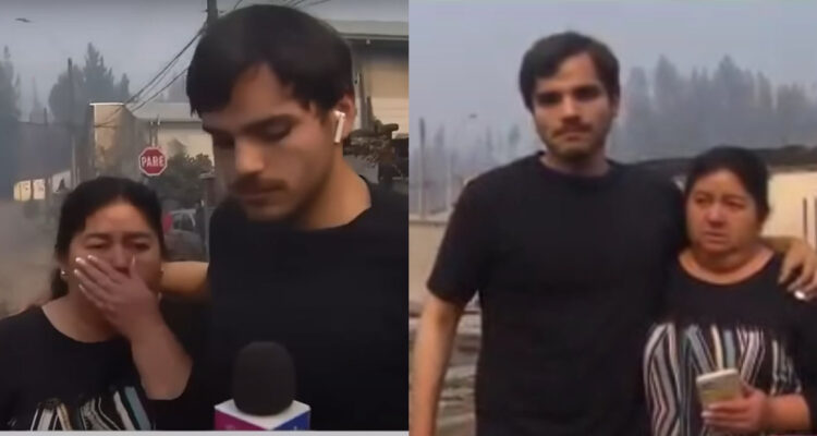 El periodista de CHV durante el despacho donde pidió cortar por la emoción de su entrevistada.