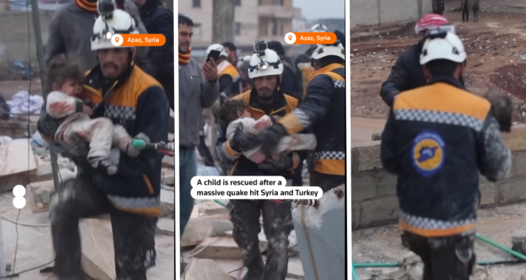 Capturas de video viral del rescate de un niño atrapado entre escombros en terremoto en Siria
