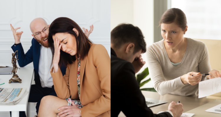 Empleados siendo regañados injustamente por sus jefes en referncia al síndrome de Procusto