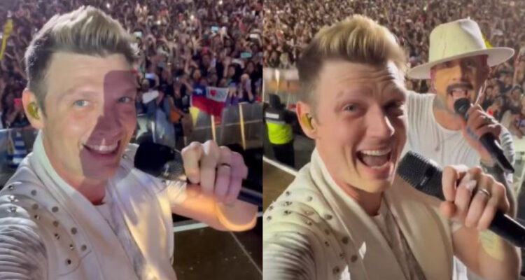 El cantante Nick Carter en el escenario de Viña del Mar en el concierto de los Backstreet Boys. El artista levantó sospechas de hacer playback.