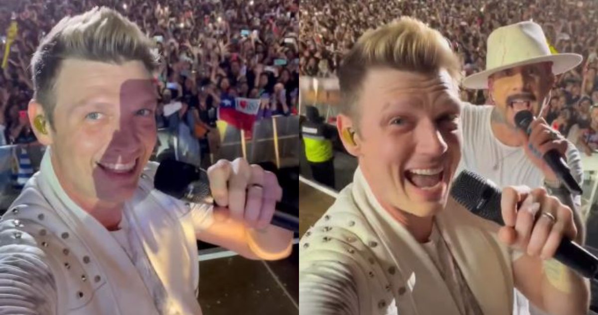 El cantante Nick Carter en el escenario de Viña del Mar en el concierto de los Backstreet Boys. El artista levantó sospechas de hacer playback.