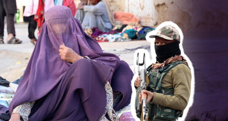 mujer afgana y un talibán