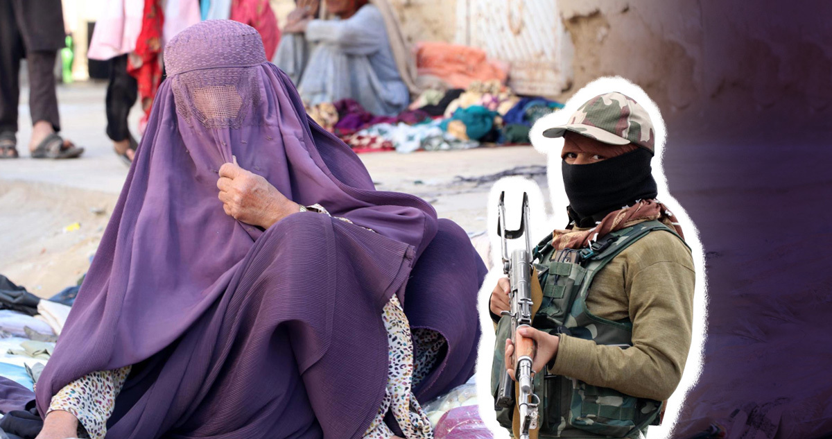 mujer afgana y un talibán