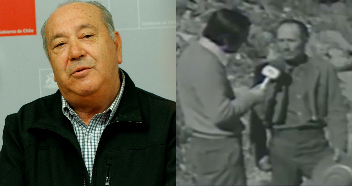 El periodista Alipio Vera en un evento del gobierno. A su lado, una imagen de sus entrevistas al milagro de Los Andes.
