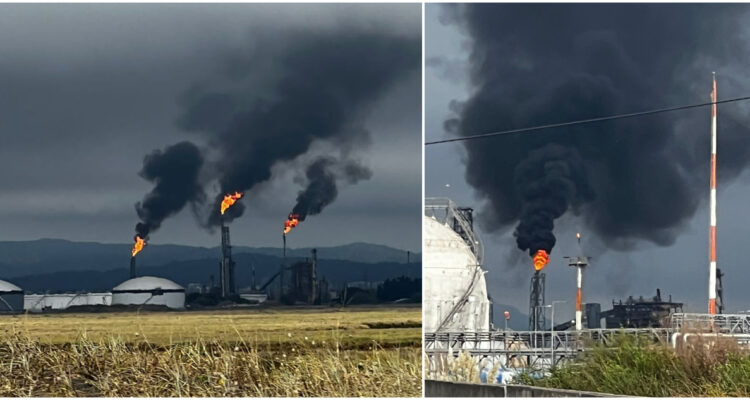 Antorchas llamas y humo en Enap
