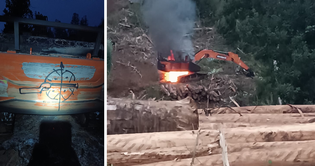 Al menos cinco equipos forestales destruidos deja ataque incendiario en predio de CMPC en Gorbea