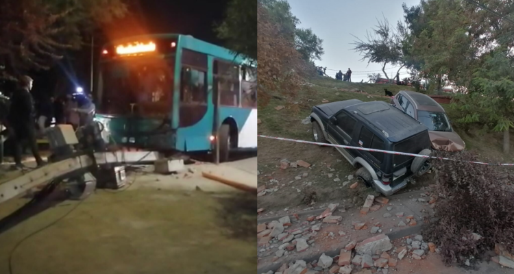 Buscan a sujeto que se robó Transantiago y chocó seis autos en Pudahuel: dos cayeron por un barranco
