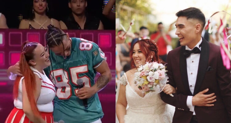 Christell y Luciano Coppelli en Aquí se Baila. A su lado, la cantante el día de su boda.