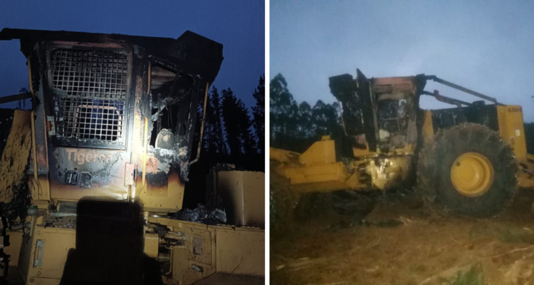 Al menos cinco equipos forestales destruidos deja ataque incendiario en predio de CMPC en Gorbea