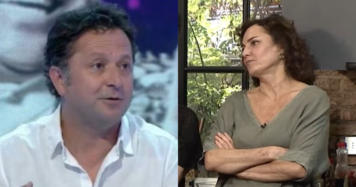 El actor Daniel Alcaíno en una entrevista. A su lado, la también intérprete Berta Lasala.