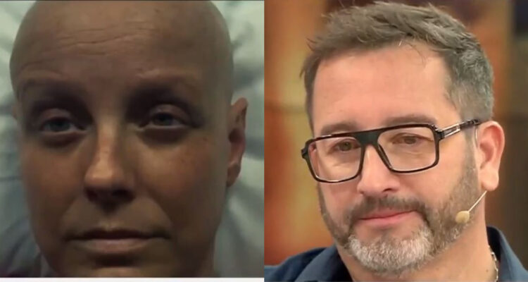 Claudia Conserva en el adelanto de su documental. A su lado, Eduardo Fuentes emocionado hasta las lágrimas.