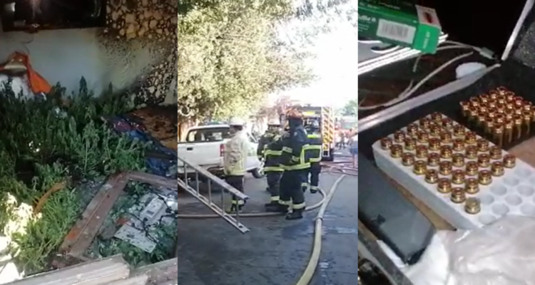 Incendio deja al descubierto casa con municiones de guerra, drogas y vehículos robados en Conchalí