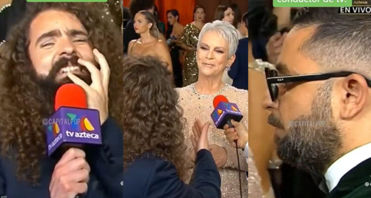 El tiktoker JAvier Ibarreche en los Óscar. A su lado, el animador mexicano Ricardo Casares.