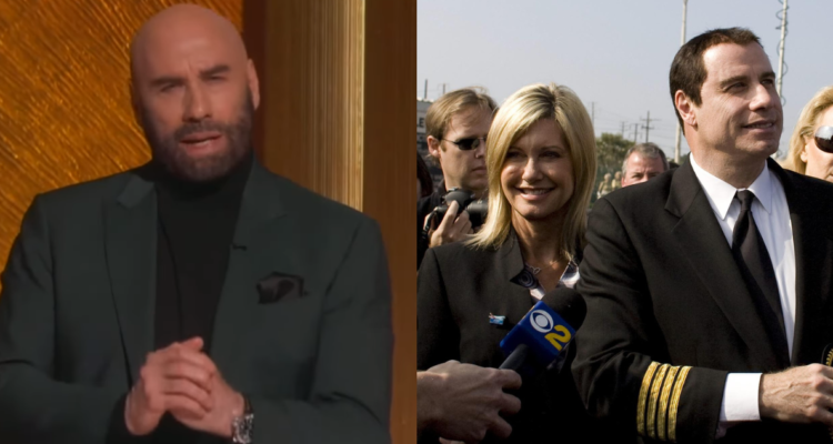 John Travolta en los premios Óscar 2023 (izquierda) y junto a su amiga Olivia Newton-John en el 2008 (derecha)