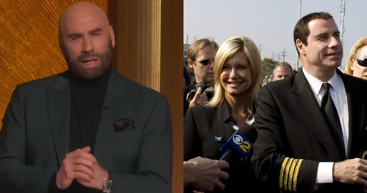 John Travolta en los premios Óscar 2023 (izquierda) y junto a su amiga Olivia Newton-John en el 2008 (derecha)