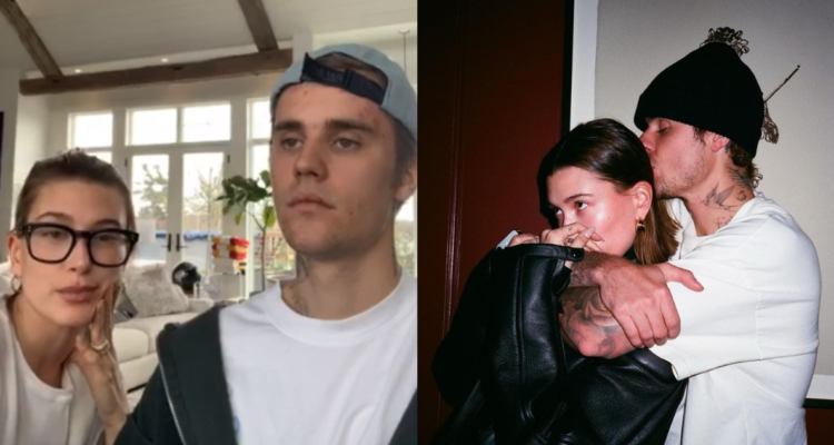 Hailey y Justin Bieber en el facebook live (izquierda) y en una foto de Instagram (derecha)