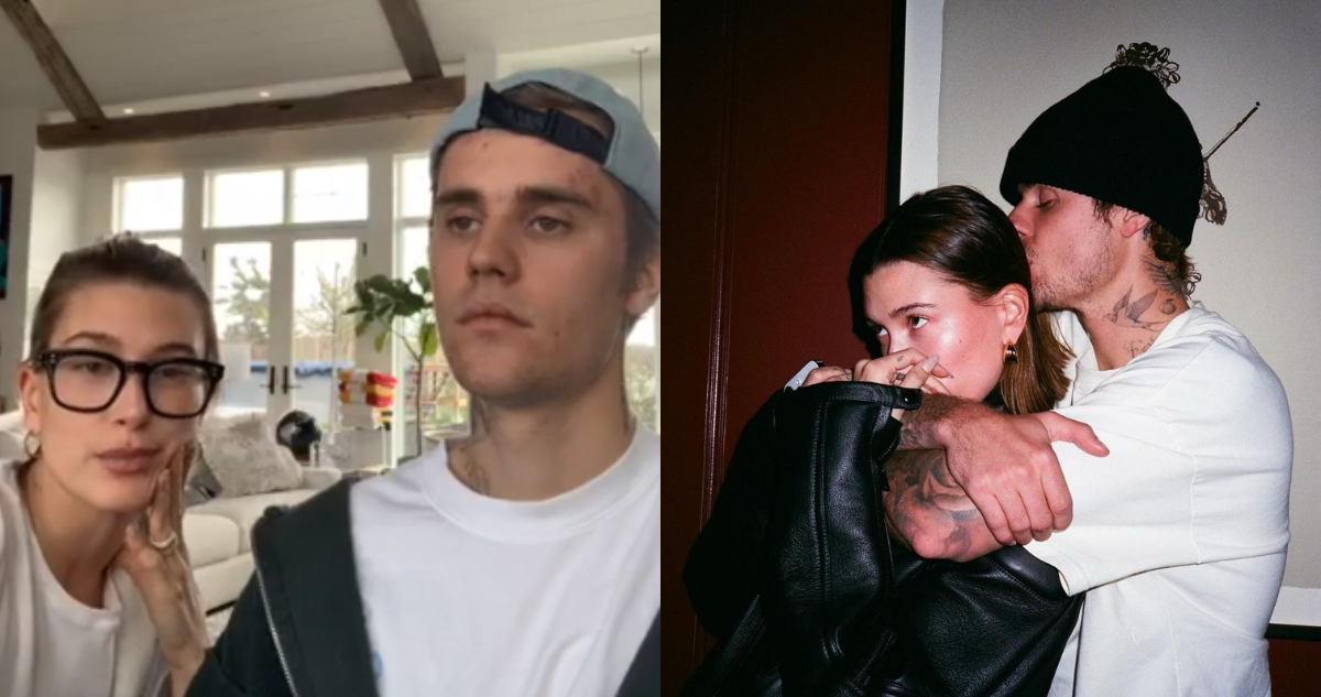Hailey y Justin Bieber en el facebook live (izquierda) y en una foto de Instagram (derecha)