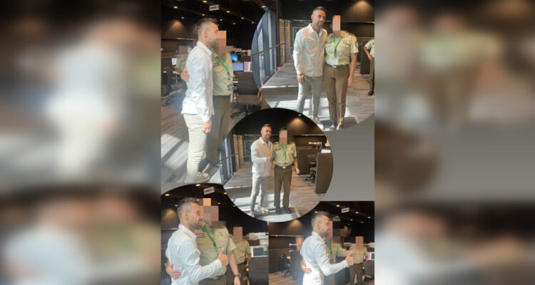 Jorge Valdivia con funcionarios de Carabineros en edificio Norambuena.