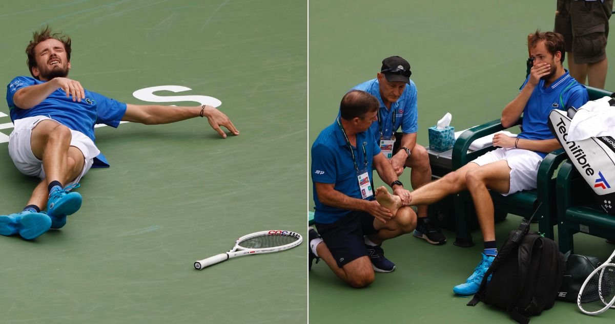 Medvedev pasó susto con fea caída en Indian Wells y desató su furia: “Esta pista es una desgracia…”