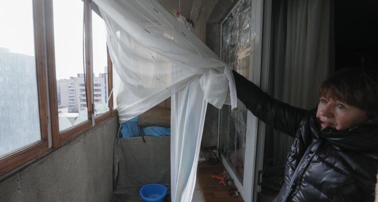Broken windows on balconies in a residential area of ​​Kiev