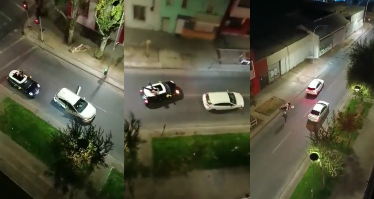 Mujer se sube a techo de su auto para intentar frustrar encerrona en Santiago