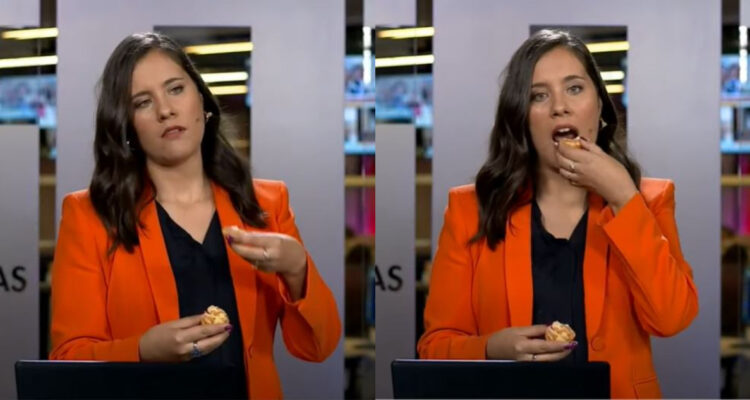 La periodista de CHV Marianela Estrada en medio del fail que vivió.