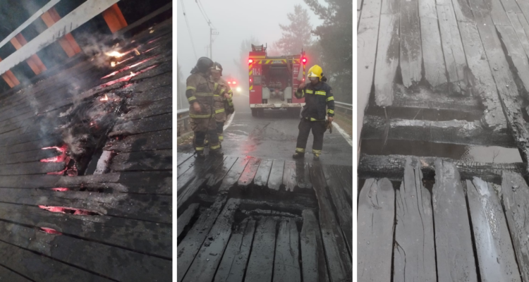 Queman puente de madera que une Perquenco con sector de Selva Oscura durante ataque incendiario