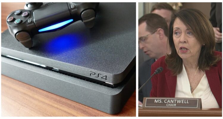 Una PlayStation, y la senadora Cantwell.