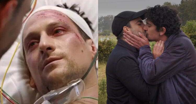 El personaje Hernán de La Ley de Baltazar en sus últimos momentos con vida. A su lado, Mariano besando a su nuevo interés amoroso.