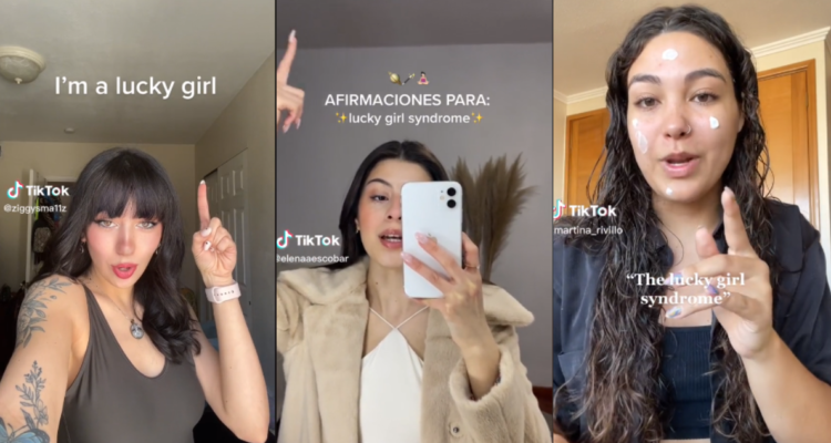 Capturas de TikTok de mujeres hablando del síndrome de la chica afortunada