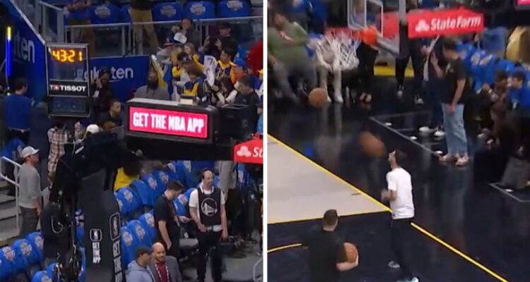 Stephen Curry falló un tiro imposible y acabó golpeando a un pasapelotas.