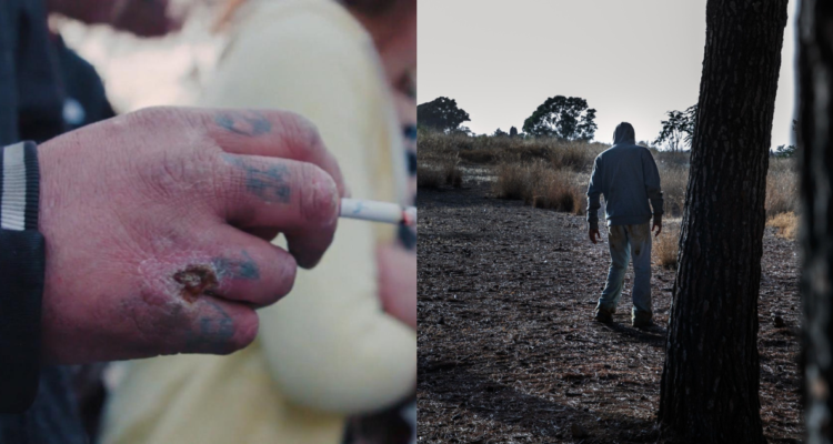 Secuelas de consumo de Tranq (izquierda) y una persona caminando como zombie (derecha) en referencia a la nueva “droga zombie”