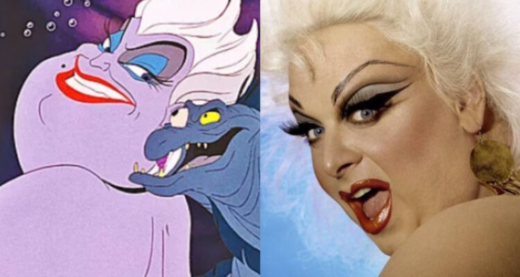 En la imagen, una captura de Úrsula en la película animada de La Sirenita. A su lado, Divine posa para uno de sus álbumes musicales.