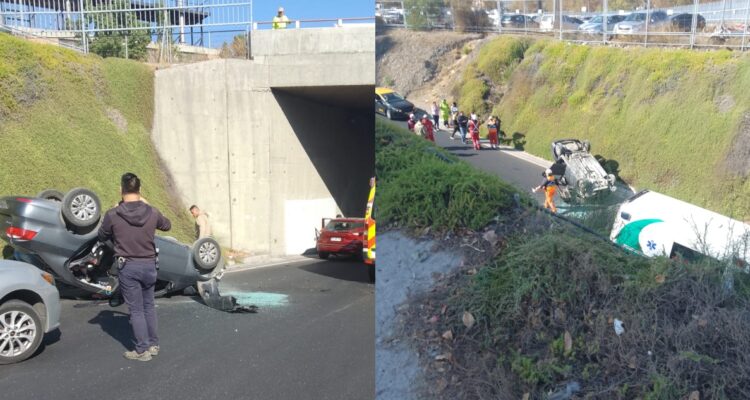 Madre e hijos de 10 meses y 3 años sobreviven tras caer en un auto desde paso sobre nivel capitalino