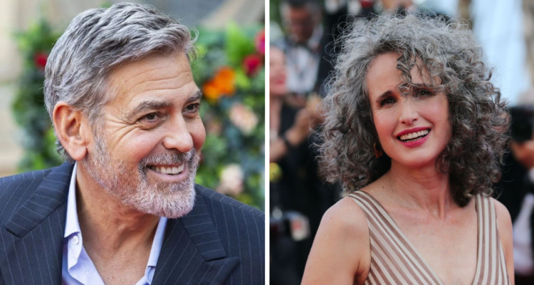 George Clooney (izquierda) y Andie MacDowell (derecha) actores que suelen mostrar sus canas