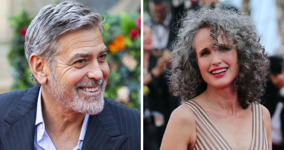 George Clooney (izquierda) y Andie MacDowell (derecha) actores que suelen mostrar sus canas