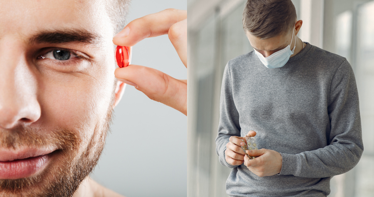 Hombres sosteniendo pastillas en referencia al gen masculino descubierto que podría ayudar a crear el anticonceptivo masculino