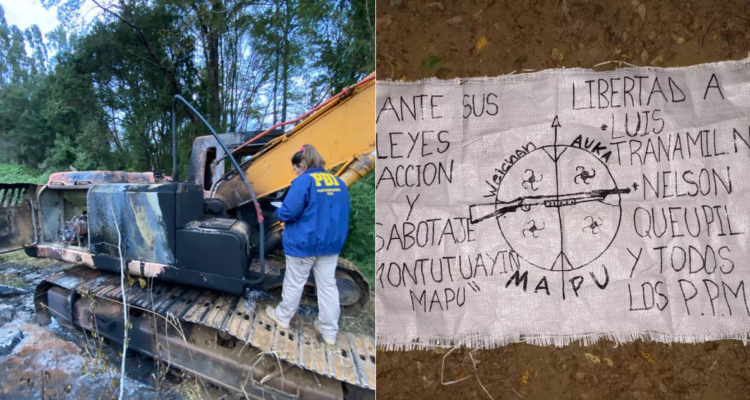 Ataque incendiario deja retroexcavadora quemada en Vilcún: Weichan Auka Mapu se adjudicó el hecho.