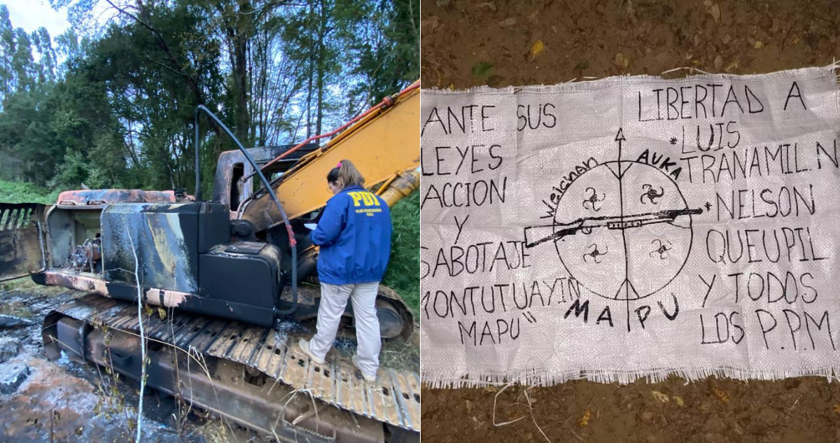 Ataque incendiario deja retroexcavadora quemada en Vilcún: Weichan Auka Mapu se adjudicó el hecho.