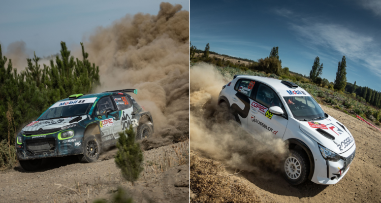 Pedro Heller y Tadeo Rosselot celebran en el Copec Rally Mobil de Los Ángeles.