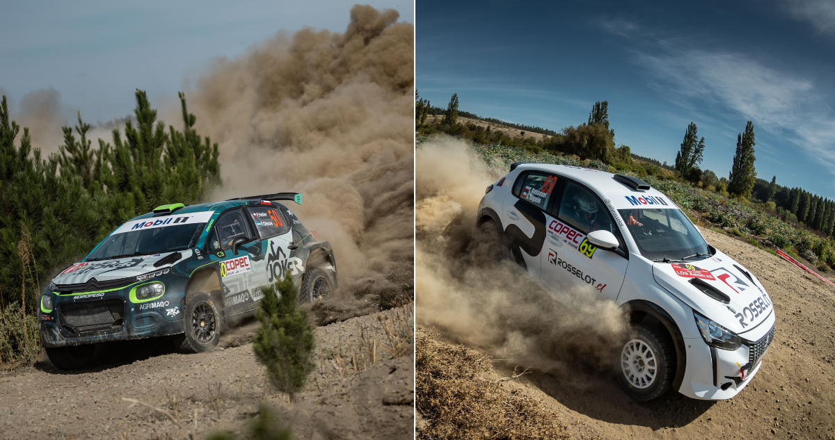 Pedro Heller y Tadeo Rosselot celebran en el Copec Rally Mobil de Los Ángeles.
