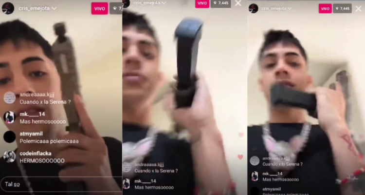 Cris MJ con arma en live de Instagram