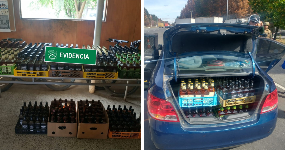 Incautan más de 300 botellas de whisky durante control carretero en Mulchén.