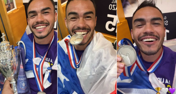 Gabriel Suazo festeja junto a Toulouse ser campeones de la Copa de Francia.