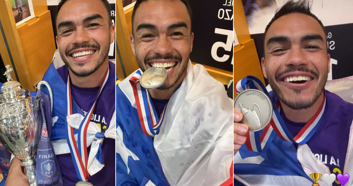 Gabriel Suazo festeja junto a Toulouse ser campeones de la Copa de Francia.