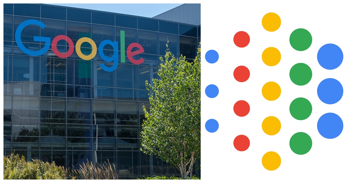 Una fotografía de instalaciones de Google y el logo de Google IA.