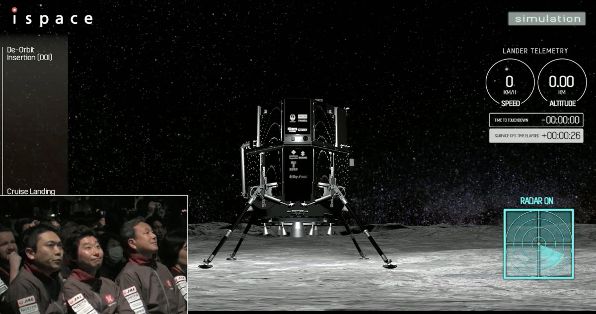 Una representación digital del aterrizaje en la Luna del Hakuto-R.